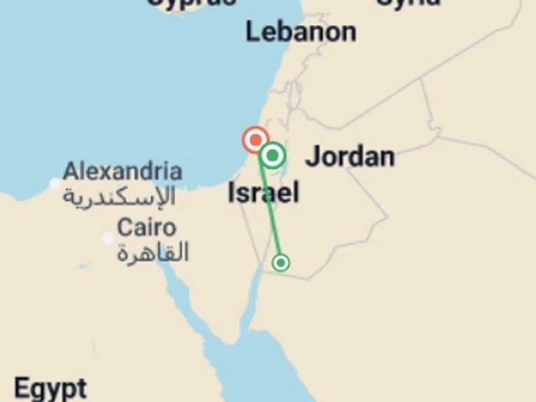 Map of Jordan Tour with 3 destination visits for the trip: Petra & Wadi Rum Experience 2D/1N (from Jerusalem)
