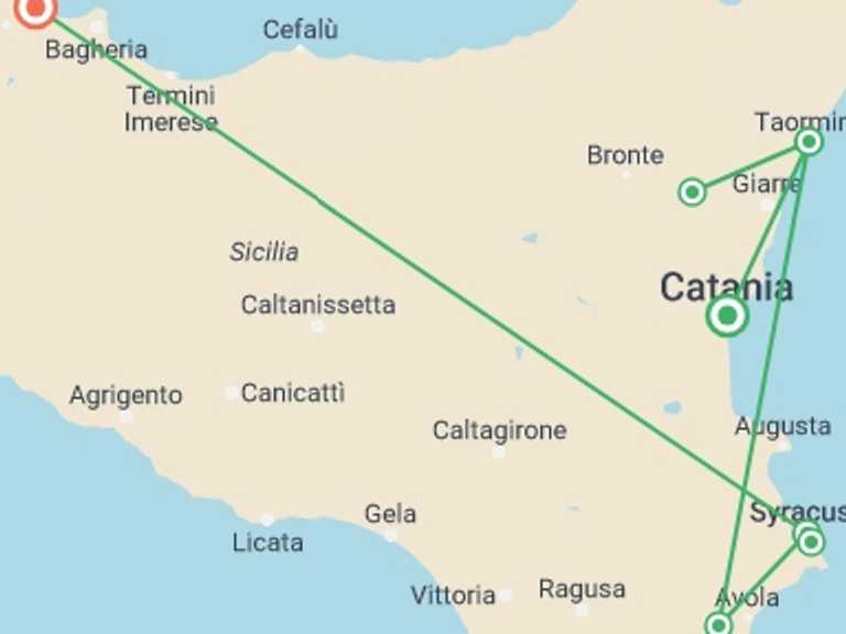 Map of a Wine tasting Tour with 5 destination visits for the trip: Small Group Food & Wine Tour of Sicily