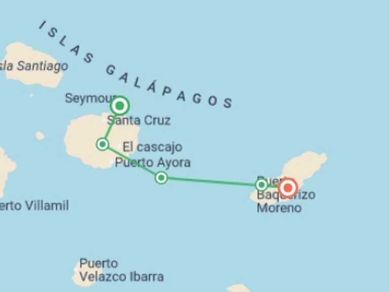 Map of a Sailing, yachting and motor boating Tour with 6 destination visits for the trip: Galapagos Island Hopping Adventure 5D/4N