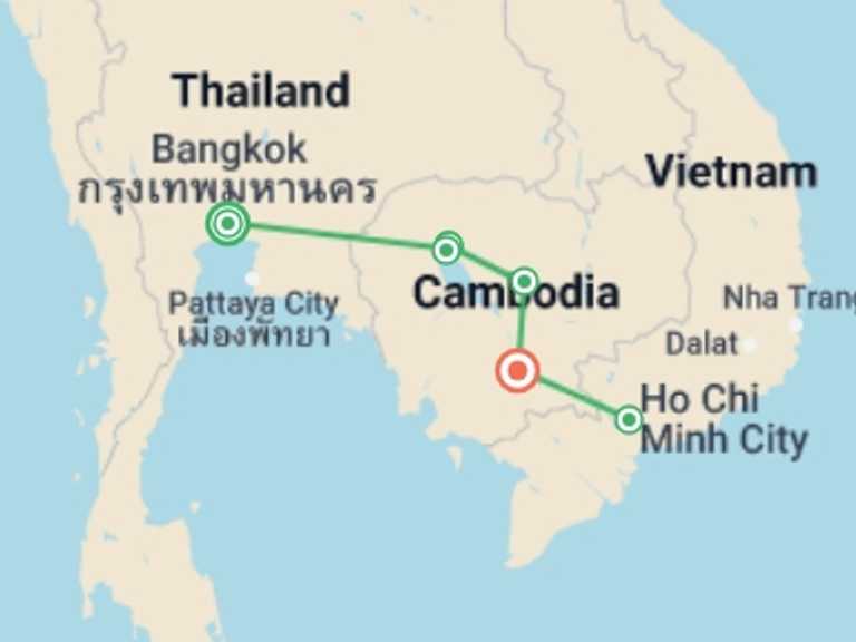 Map of Asia Tour with 6 destination visits for the trip: Cambodia Express