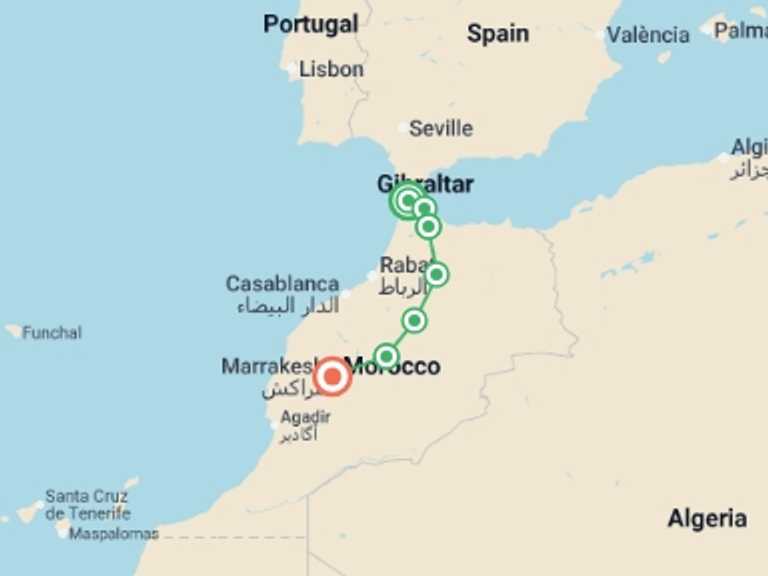 Map of Africa Tour with 7 destination visits for the trip: Active Morocco: Rif Mountains
