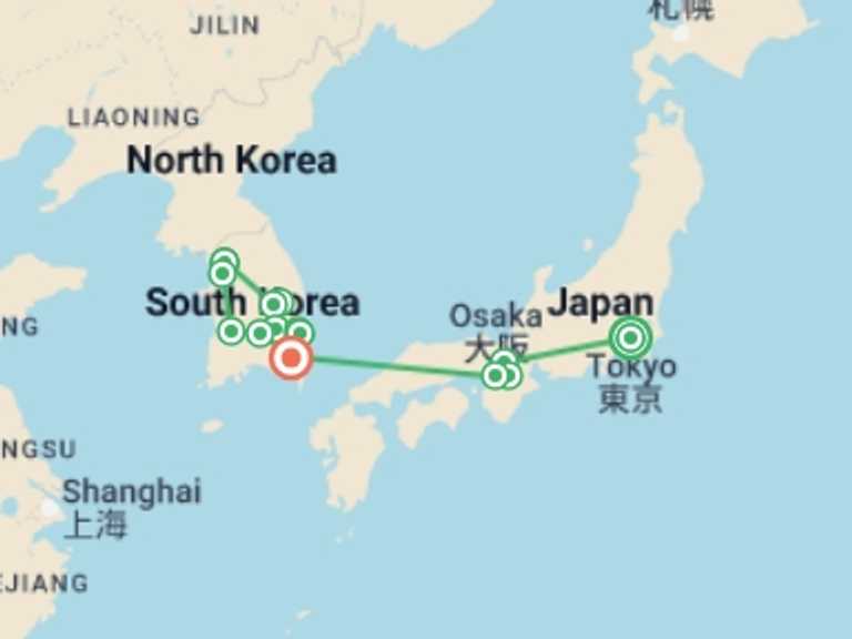 Map of Osaka Explorer Tour with 7 destination visits for the trip: Exploring Japan and Korea