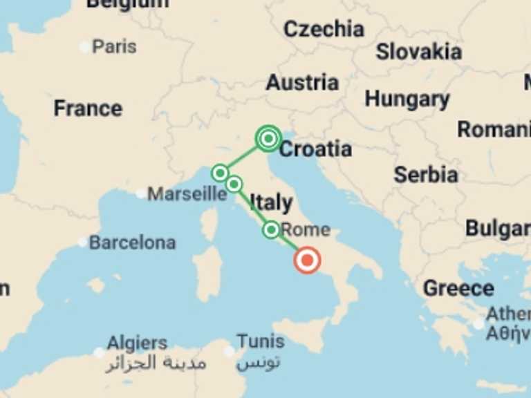 Map itinerary of Mediterranean Tour in Spring with 7 destination visits for the trip: Best of Italy Family Holiday