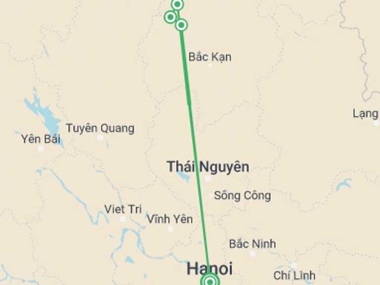 Map of Hanoi Local boat rides Tour with 3 destination visits for the trip: 3-day Ba Be National Park Discovery Tour From Hanoi