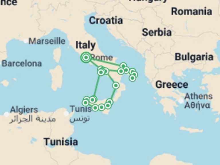 Map of Naples City sightseeing Tour with 8 destination visits for the trip: Beautiful Puglia, Southern Italy and Sicily