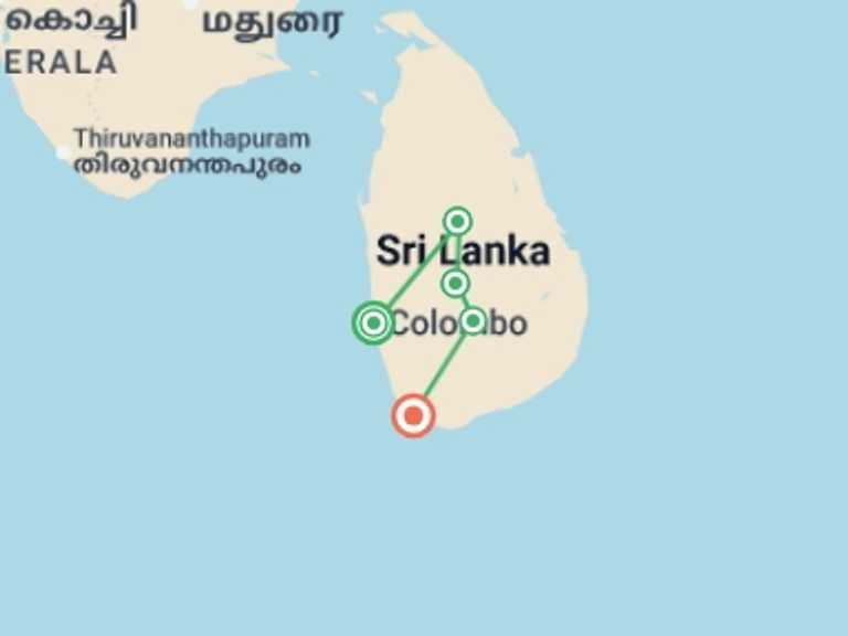 Map itinerary of Asia Tour in January 2027 with 5 destination visits for the trip: Sri Lanka Premium Family Holiday