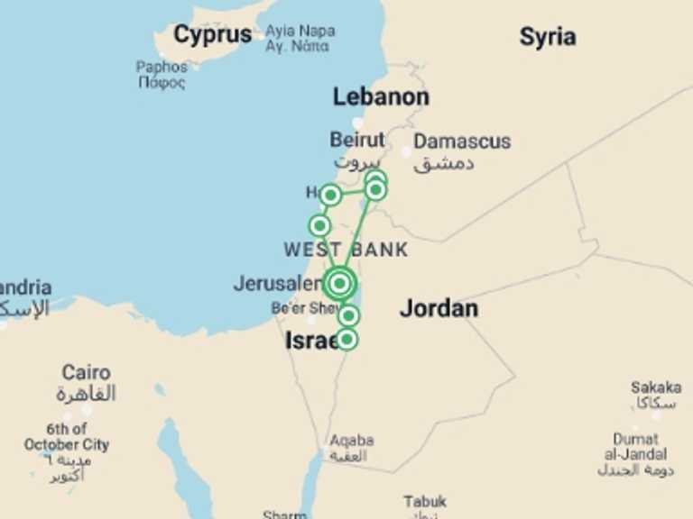 Map of a Spiritual or religious Tour with 3 destination visits for the trip: Jewish Israel Tour Package, 4 Days From Jerusalem