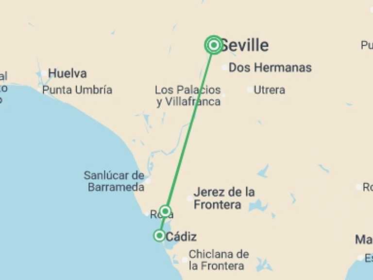 Map itinerary of France Tour in Summer with 4 destination visits for the trip: Family Club - Andalusia: Traditions, Gastronomy and Flamenco (port-to-port cruise)