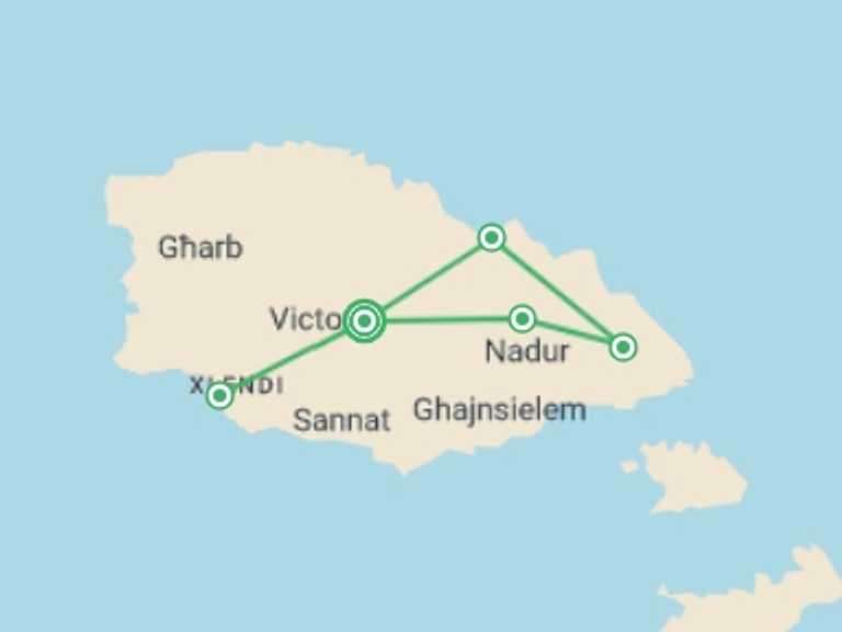 Map of a Walking Tour with 4 destination visits for the trip: Walking on Gozo - Calypso's Isle