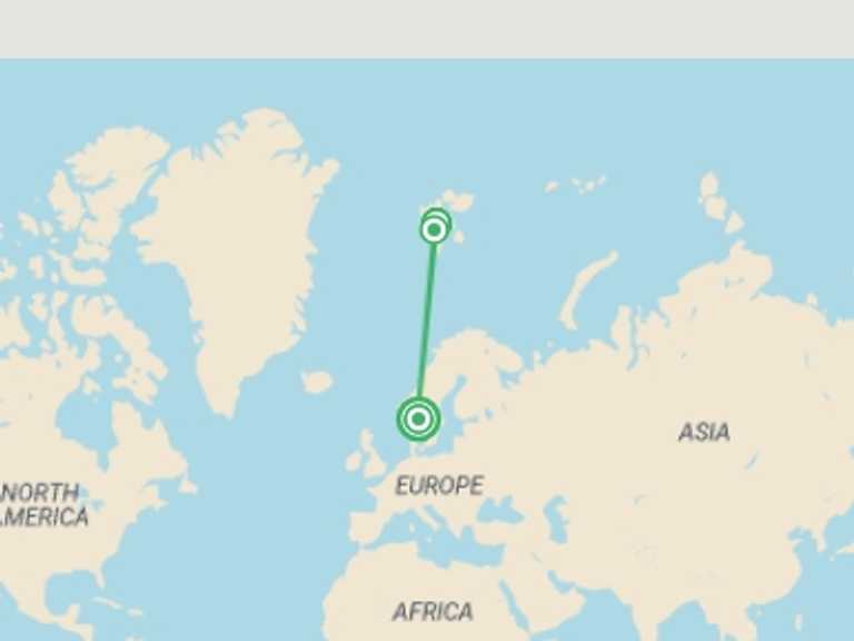 Map itinerary of Scandinavia Tour in June 2027 with 3 destination visits for the trip: Realm of the Polar Bear In Depth - M/V Sylvia Earle