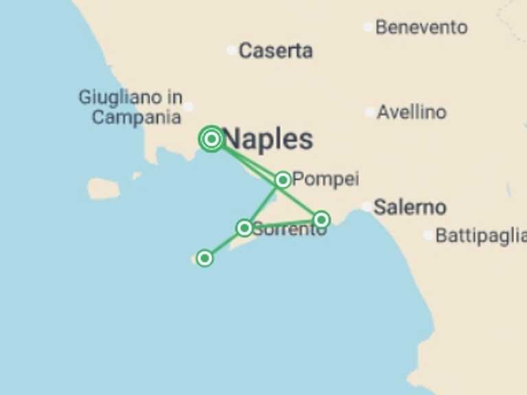Map itinerary of Italy Tour in October 2026 with 3 destination visits for the trip: Best Of Southern Italy