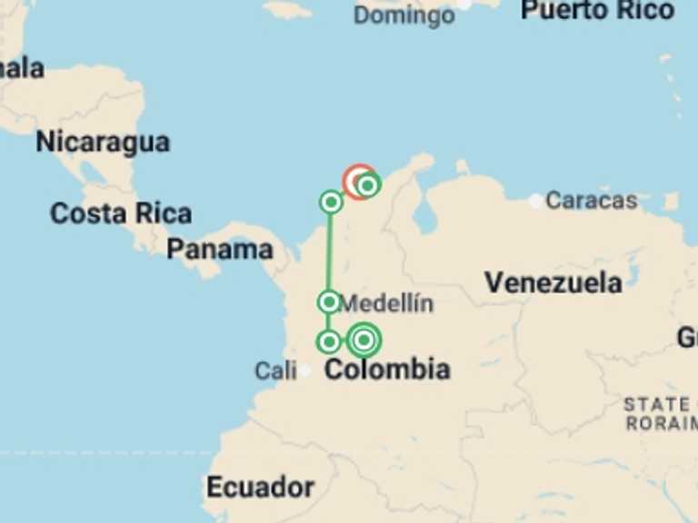 Map itinerary of Bogota Tour in Spring with 8 destination visits for the trip: Colombia Adventure & Lost City Trek
