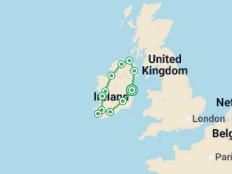 Map of Europe Tour with 4 destination visits for the trip: Irish Explorer