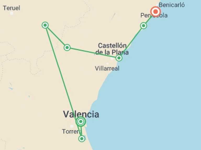 Map of Europe Tour with 8 destination visits for the trip: Cycling Valencia and the Orange Blossom Coast