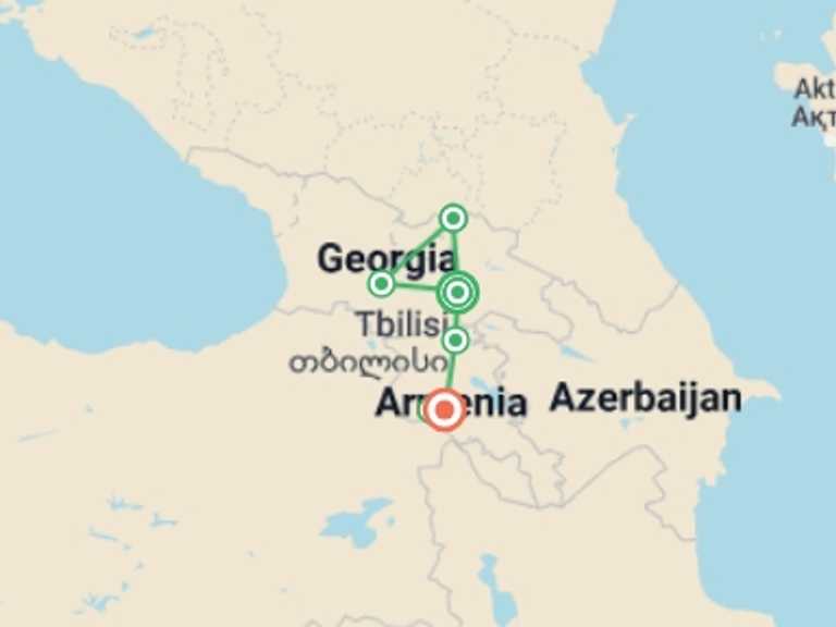 Map itinerary of Tbilisi Tour in Fall with 6 destination visits for the trip: Upgraded - Treasures of Georgia and Armenia