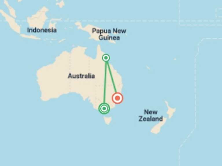 Map of Sydney and NSW Beach Tour with 3 destination visits for the trip: Contrasts of Australia
