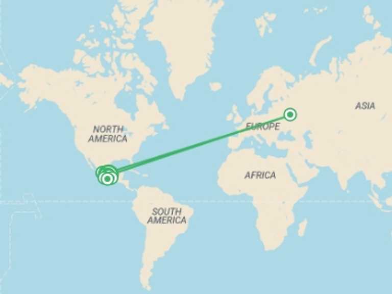 Map of North America Tour with 10 destination visits for the trip: Mexican Getaway with Acapulco