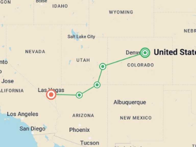 Map itinerary of North America Tour in September 2027 with 5 destination visits for the trip: Best of the Canyonlands