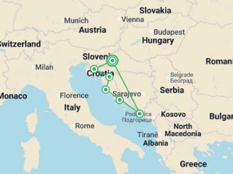 Map itinerary of Mediterranean Tour in October 2026 with 6 destination visits for the trip: Best Of Croatia 11 Days, Self-drive