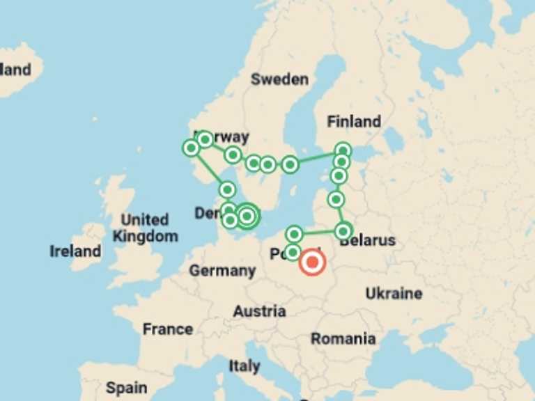Map of Europe Tour with 11 destination visits for the trip: Best of Scandinavia & the Baltics