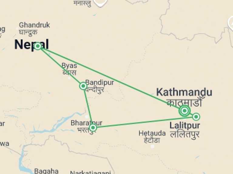 Map itinerary of Pokhara Tour in March 2026 with 5 destination visits for the trip: Classic Nepal