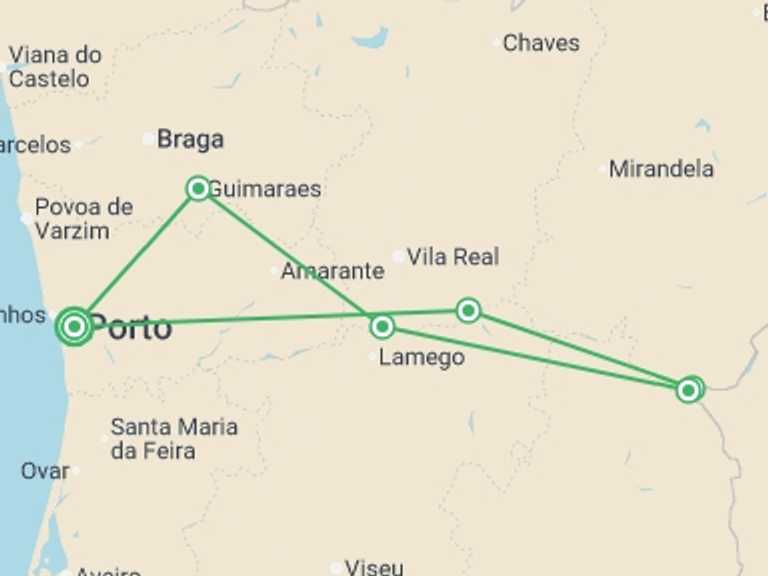 Map itinerary of Porto Tour in Spring with 7 destination visits for the trip: Douro River Valley  (2026)