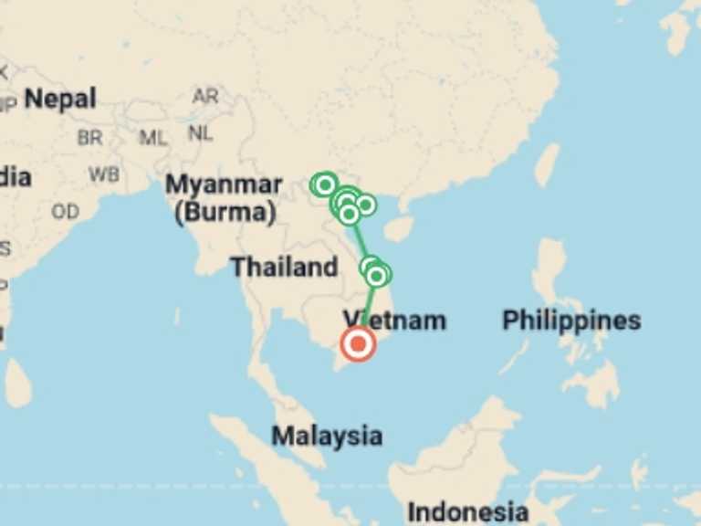 Map of Hanoi Local boat rides Tour with 11 destination visits for the trip: Vietnam Discovery in 14 Days ( Private Tour )
