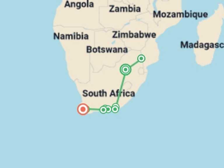 Map itinerary of Cape Town Tour in January 2026 with 9 destination visits for the trip: Highlights of South Africa