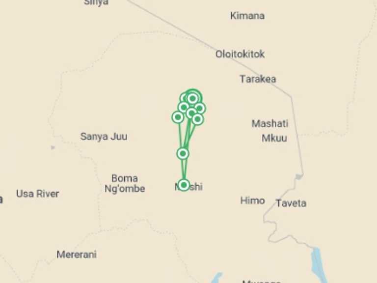 Map itinerary of Moshi Tour in Fall with 8 destination visits for the trip: Umbwe Route, Silver Level Climb (on Request)