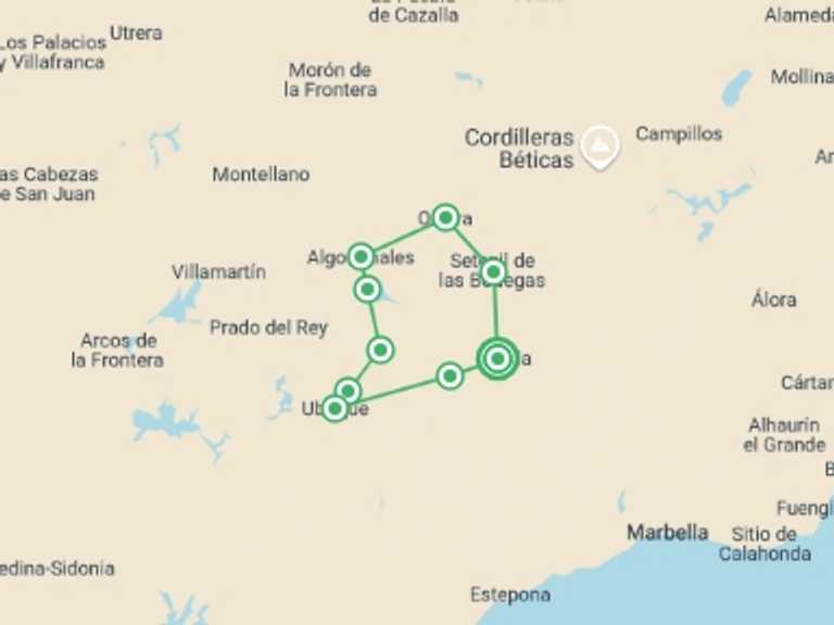 Map of Europe Tour with 5 destination visits for the trip: Ronda and the Sierra de Grazalema by Bike