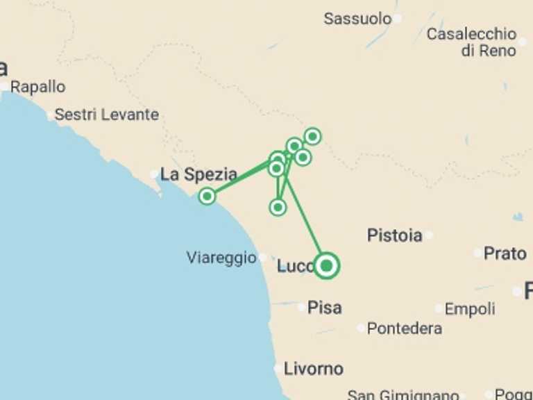 Map itinerary of Italy Tour in May 2026 with 6 destination visits for the trip: Walking in Tuscany