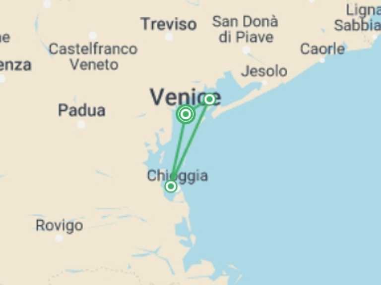Map itinerary of Venice Tour in July 2026 with 2 destination visits for the trip: Family Club - Timeless Venice (port-to-port package)