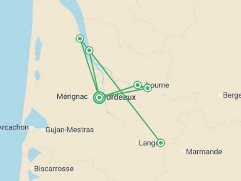 Map of France Tour with 3 destination visits for the trip: Christmas in the Bordeaux region (port-to-port cruise)