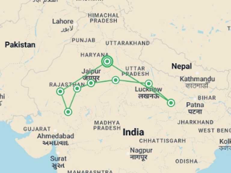 Map of Udaipur City sightseeing Tour with 8 destination visits for the trip: Best of Rajasthan and Varanasi