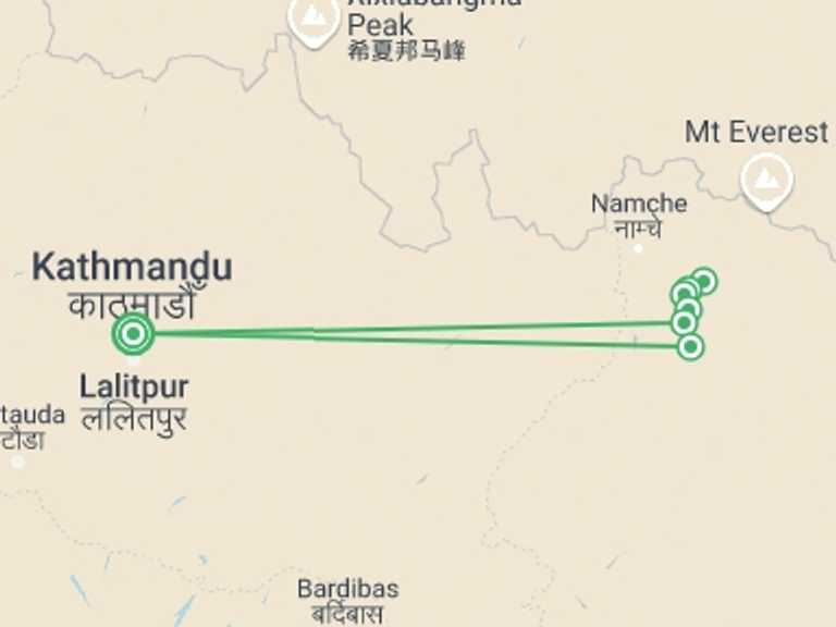 Map of Everest Panorama trek Tour with 8 destination visits for the trip: Everest View Trekking