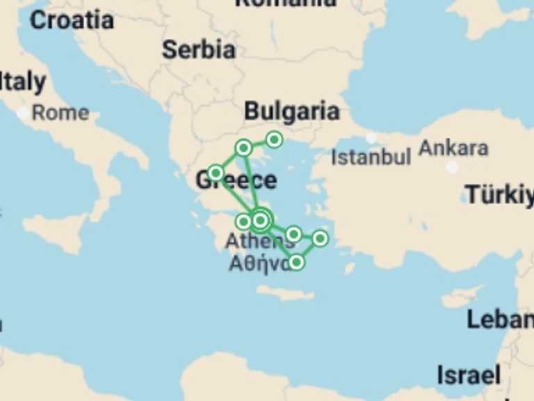 Map itinerary of Greece Tour in June 2027 with 1 destination visits for the trip: Greece: In the Footsteps of Paul the Apostle featuring a 3-night Greek Islands & Turkiye cruise