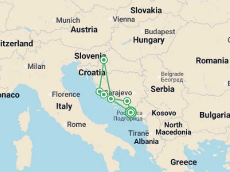 Map itinerary of Croatia Tour in Fall with 5 destination visits for the trip: Highlights Of Croatia 11 Days, Self-drive