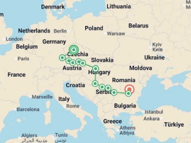 Map itinerary of Vienna Tour in June 2026 with 13 destination visits for the trip: Portraits of Eastern Europe (2026)