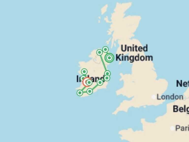 Map itinerary of England Tour in June 2026 with 10 destination visits for the trip: Ultimate Ireland