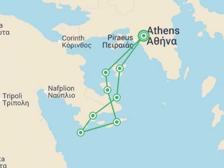 Map of Greece Tour with 7 destination visits for the trip: Greece: Sail & Swim