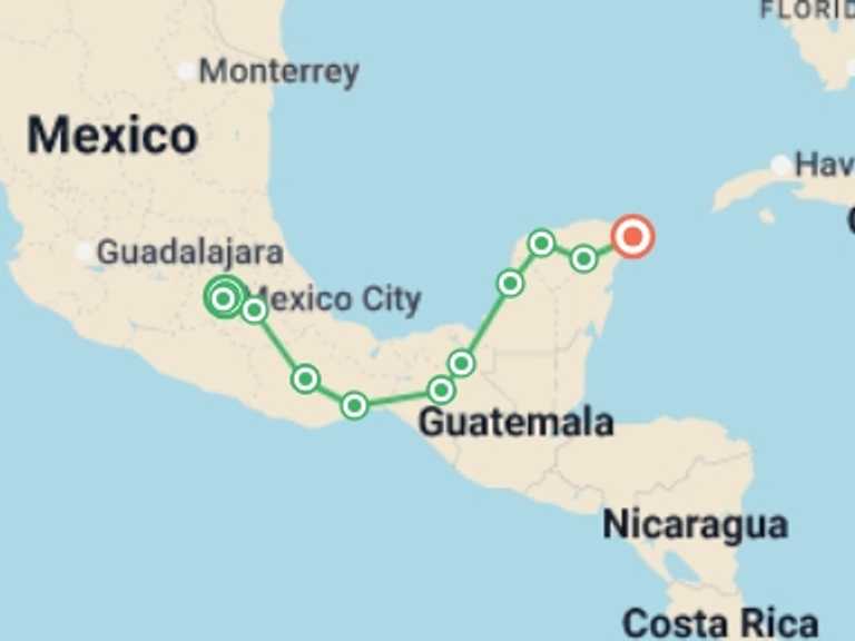 Map of Mexico Tour with 11 destination visits for the trip: Discover Mexico