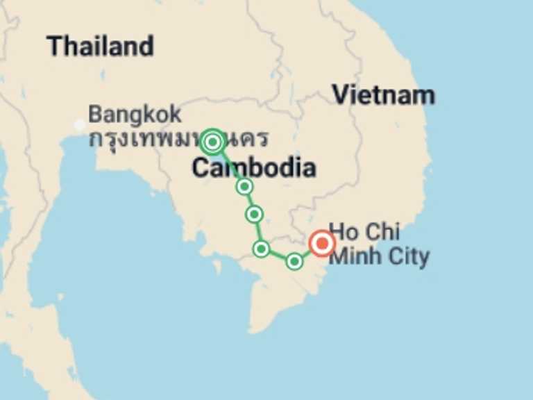 Map itinerary of Asia Tour in Winter with 7 destination visits for the trip: The Mekong in a different way - Between adventure and must-see sites (port-to-port cruise)