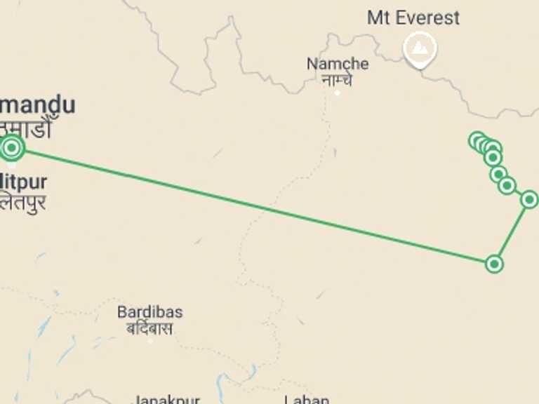 Map itinerary of Nepal Tour in Winter with 11 destination visits for the trip: Makalu Base Camp Trek