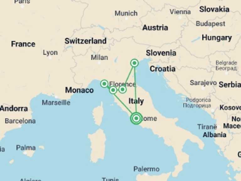 Map of a Food Tour with 4 destination visits for the trip: Taste of Italy
