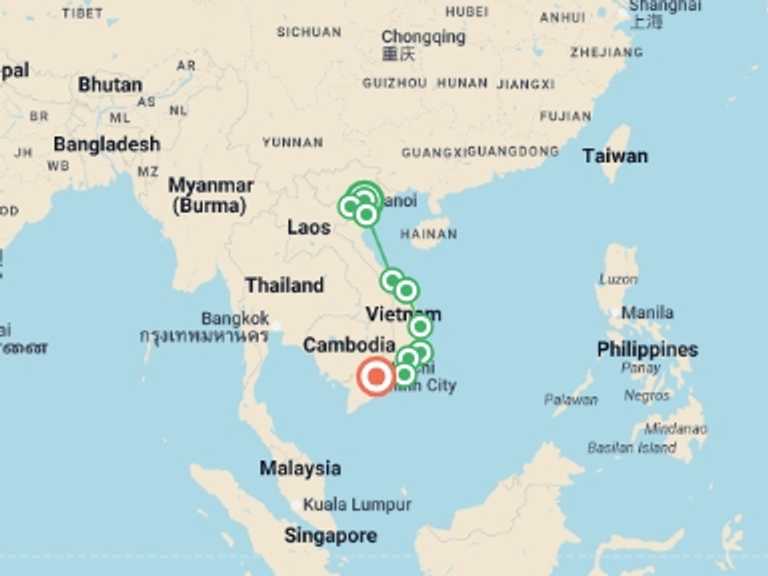 Map itinerary of Hanoi Tour in April 2026 with 10 destination visits for the trip: Cycle Vietnam