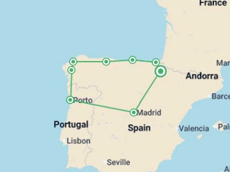 Map of Madrid City sightseeing Tour with 9 destination visits for the trip: 8 Days North Of Spain From Madrid (c780)