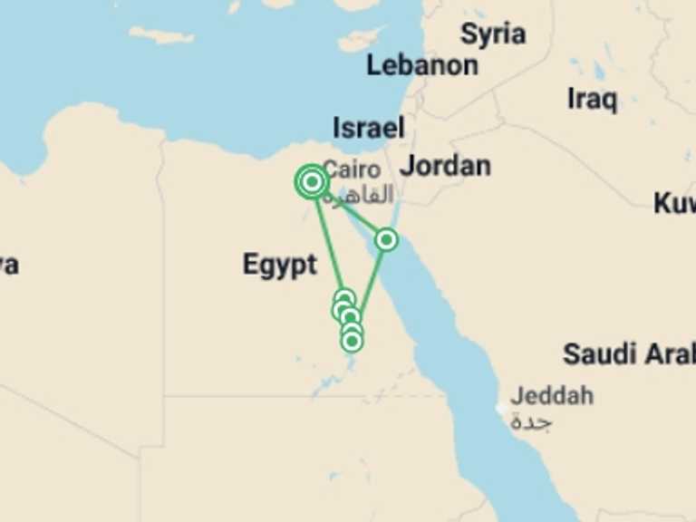 Map itinerary of Egypt Tour in Summer with 6 destination visits for the trip: Best of Egypt