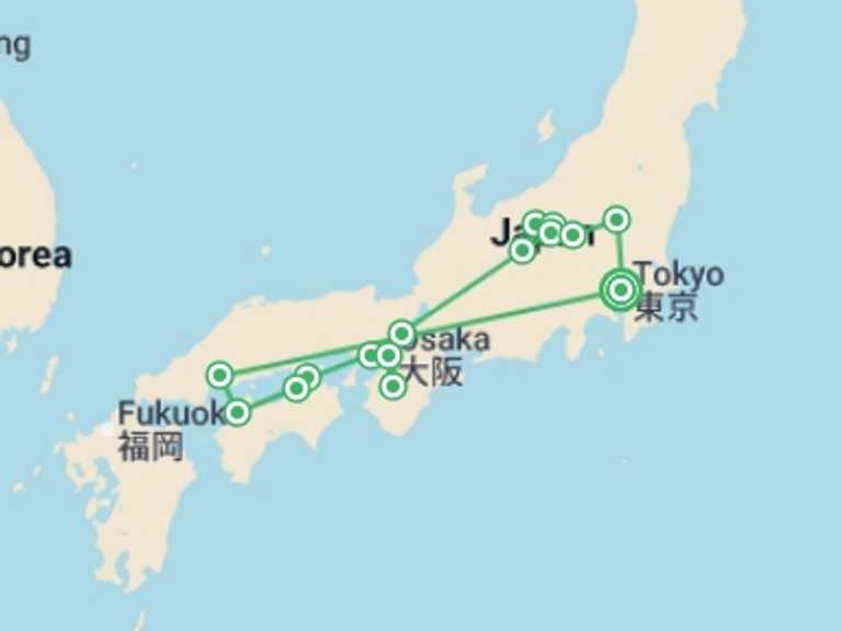 Map itinerary of Kyoto Tour in March 2026 with 8 destination visits for the trip: Capitals of Japan