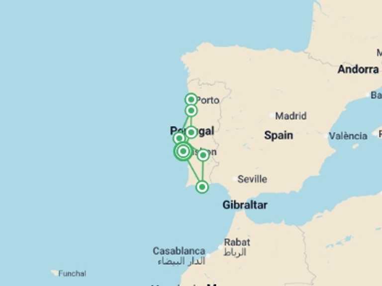 Map itinerary of Europe Tour in June 2026 with 4 destination visits for the trip: Portugal Highlights