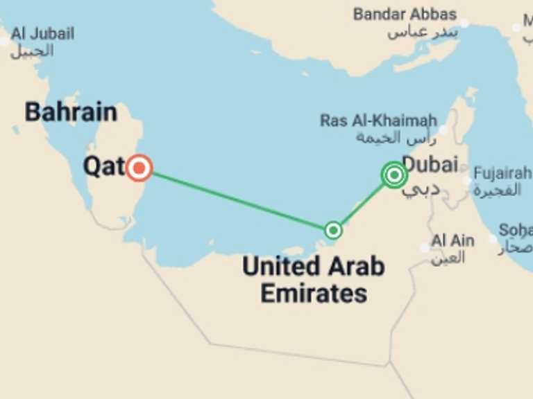 Map itinerary of Middle East Tour in Summer with 3 destination visits for the trip: Dubai, Abu Dhabi & Doha Explorer - 10 days